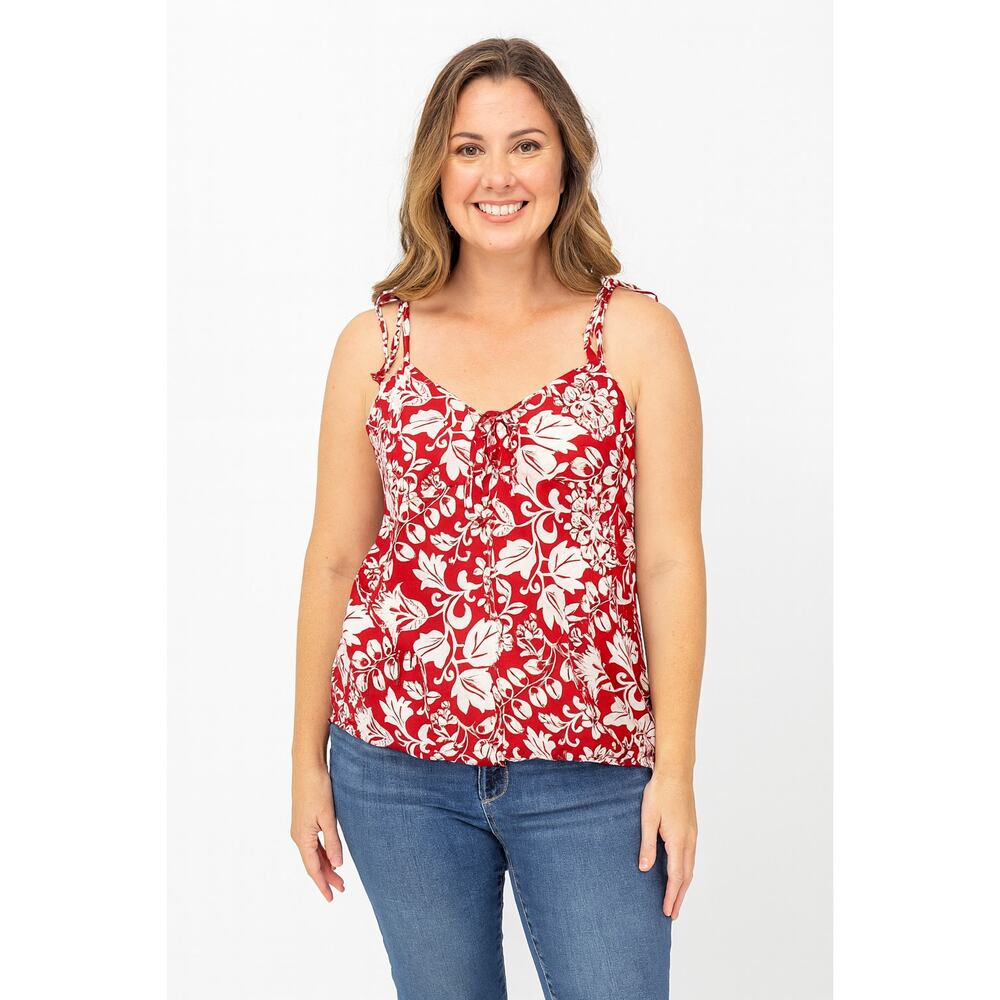 Excellent Forever 21 Juniors Red White Floral Adjustable Strap Tank Top Sz Large